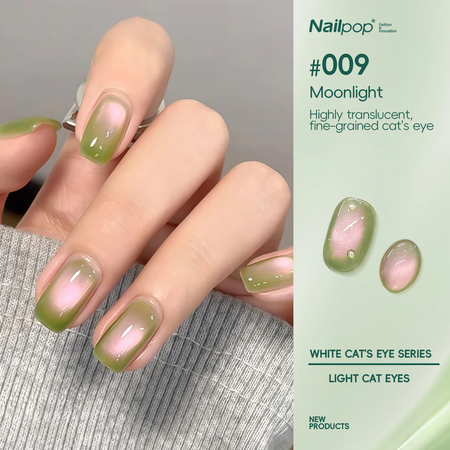 

Nailpop 7.5ml Fruit Green Colored Cat Eye Magnetic Gel Nail Polish UV Cured Long-Lasting Quick-Dry Salon Professional Nail Gel