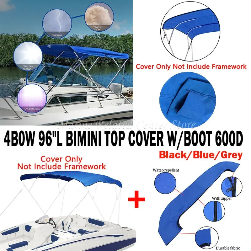 

Waterproof 600D 4 Bow Bimini Top Boot Cover No Frame Yacht Boat Cover With Zipper Anti UV Dustproof Cover Marine Accessories