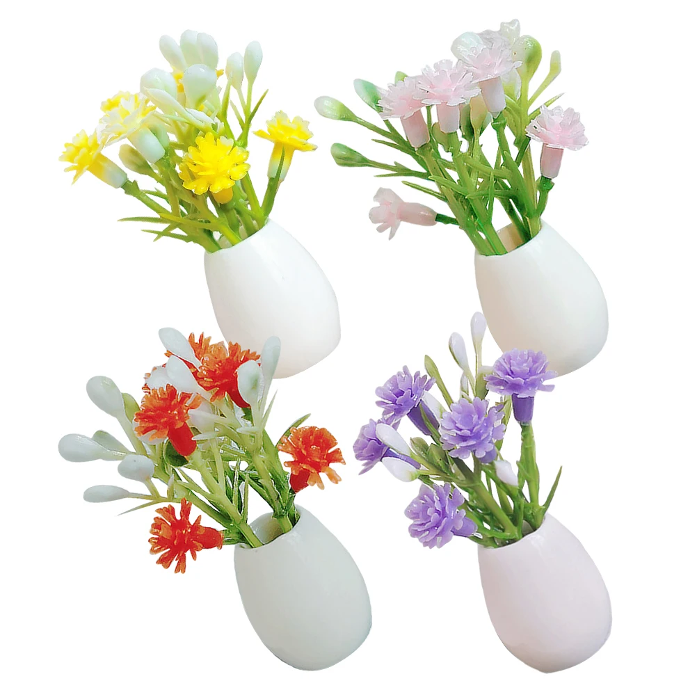

4Pcs Artificial Fake Flowers in Miniature Vase Realistic Floral Arrangements for Home Office Wedding Decor Faux Flowers Indoor