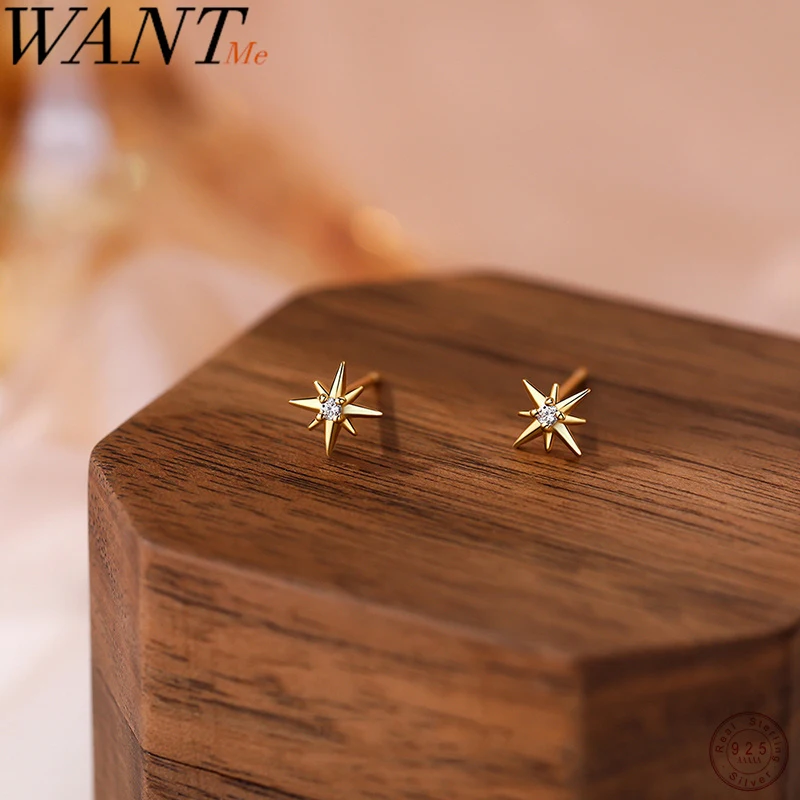 WANTME 925 Sterling Silver Versatile Romantic Light Star Stud Earrings for Women Fashion Ear Bone Piercing Jewelry Accessories