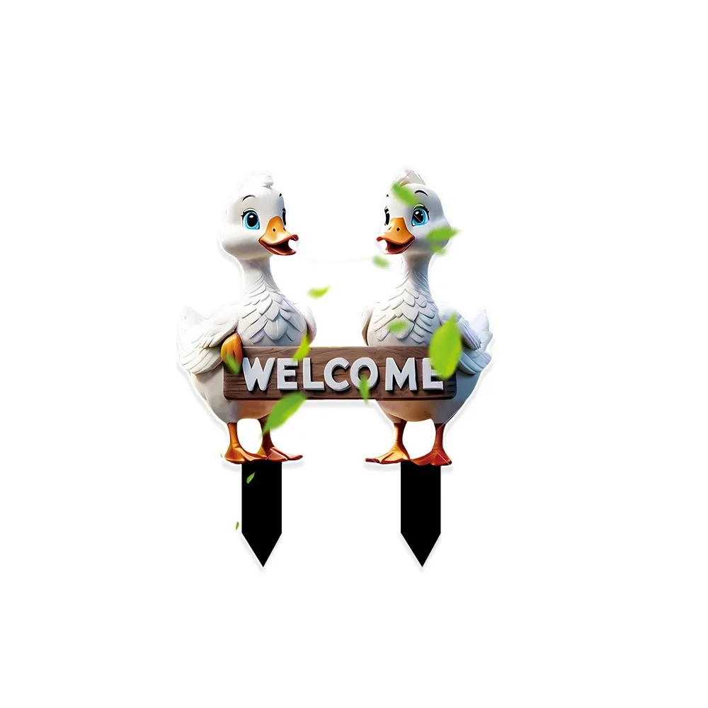 

Micro Landscapes Decoration Acrylic Duck Garden Pile Cute Cartoon Garden Stake Waterproof 2D Animal Mini Figurine Bonsai