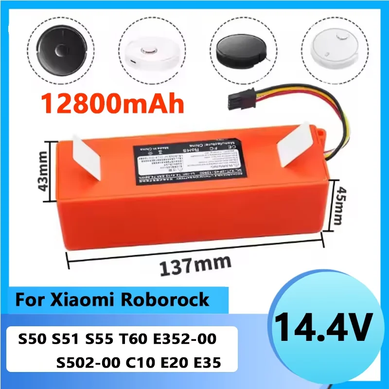 12800mAh Battery Pack Replacement for Roborock S8 Pro Ultra S50 S5 Max S7 MaxV Ultra S7 S6 Q7 Q5 Robotic Vacuum Cleaner Parts