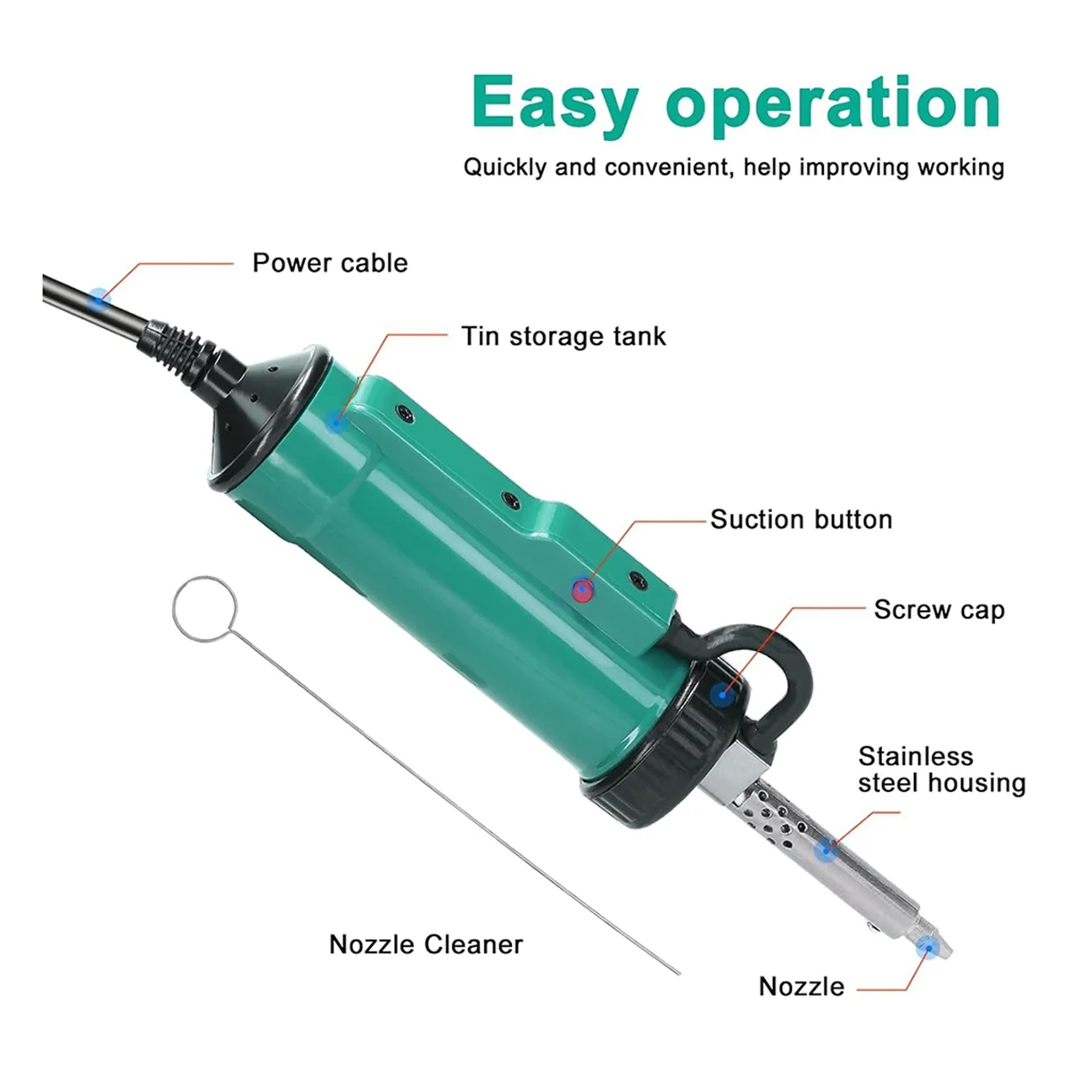 Solder Sucker,Desoldering Pump, 40W Quick Heat 350W Power Tin Removal, Tin Absorber Dual-Purpose Tin Sucker Tin Us Plug