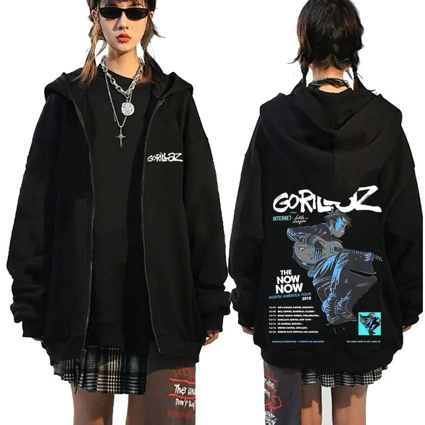 

Rock Band Gorillaz The Now Now Album Graphic Zipper Hoodie Men Women Clothing Hip Hop Fashion Oversized Zip Up Jacket Sweatshirt