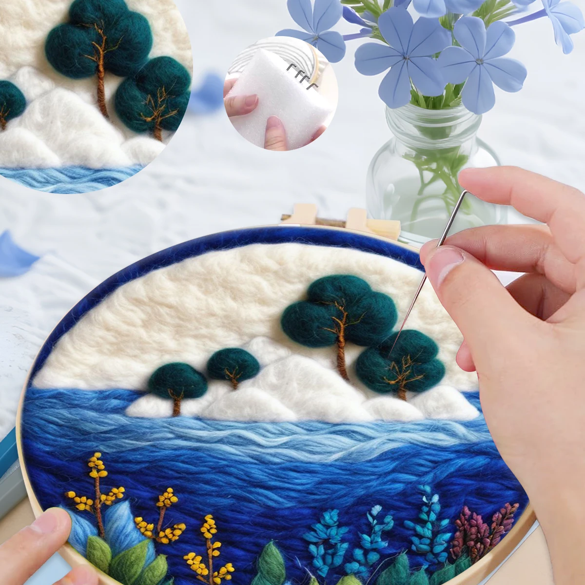 

SDOYUNO Wool Felt Painting Kit Landscape Diy Craft Package Adult Wool Burlap Set Wool For Knitting Cross Stitch Home Decoration