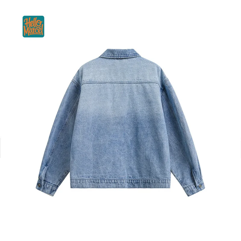 HELLOMARCEL EU US Size Luxury Quality Jean Jacket Street Wear Rhinestone Men's Vintage Casual Washed Denim Jacket