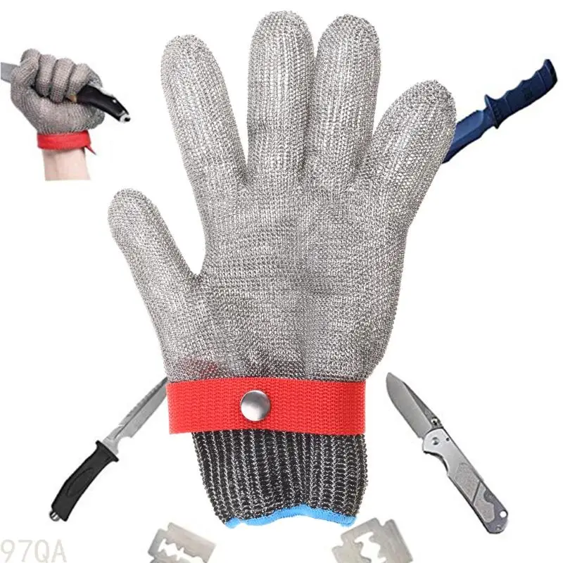 97QA Cut Resistant Stainless Steel Working Gloves Metal Mesh Anti Cutting Butcher Kitchen Outdoor Fishing for Protection Mitt