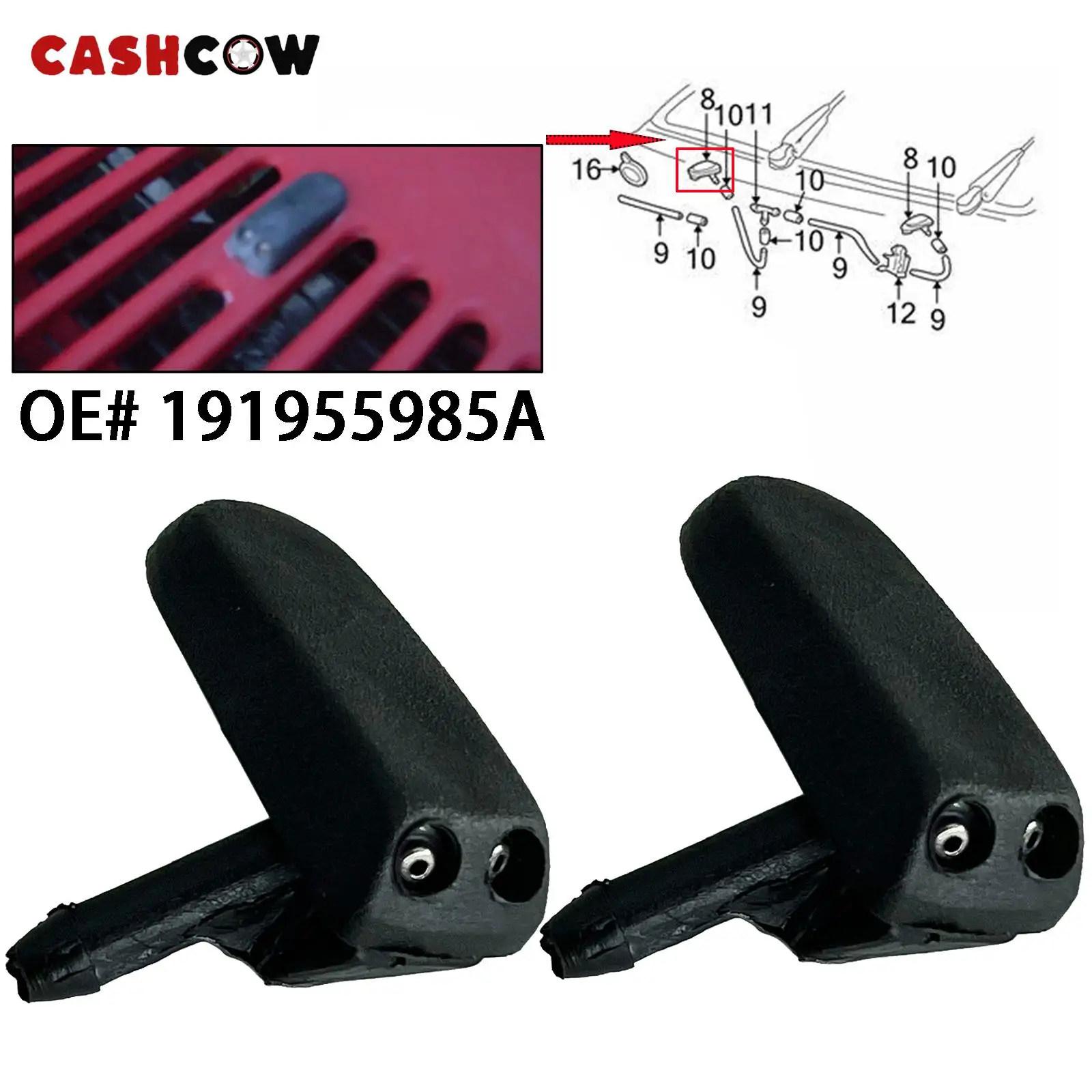 CASHCOW 2x Front Windscreen Washer Jets Nozzle Water For VW T4 Transporter Polo Jetta Golf Passat Golf MK2 MK3 OE# 191955985A