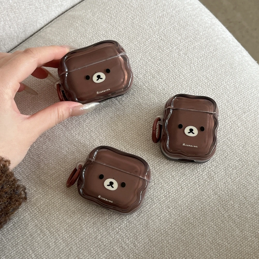 Cute Cartoon Rilakkuma Bear Earphone Case For Airpods 4 Pro 3 2 1 Wireless Bluetooth Headset Protective Cover With Keychain