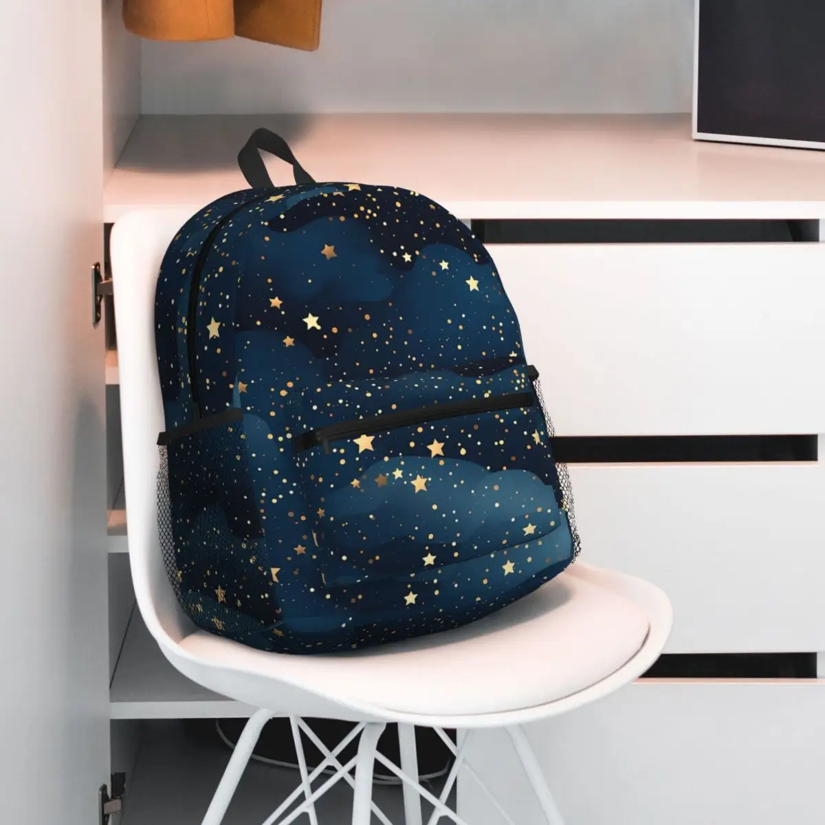 Navy Blue Sky And Stars Print Student Backpack School Bag Hiking Travel Daypack for Boys Girls Bookbag Shoulder Bags