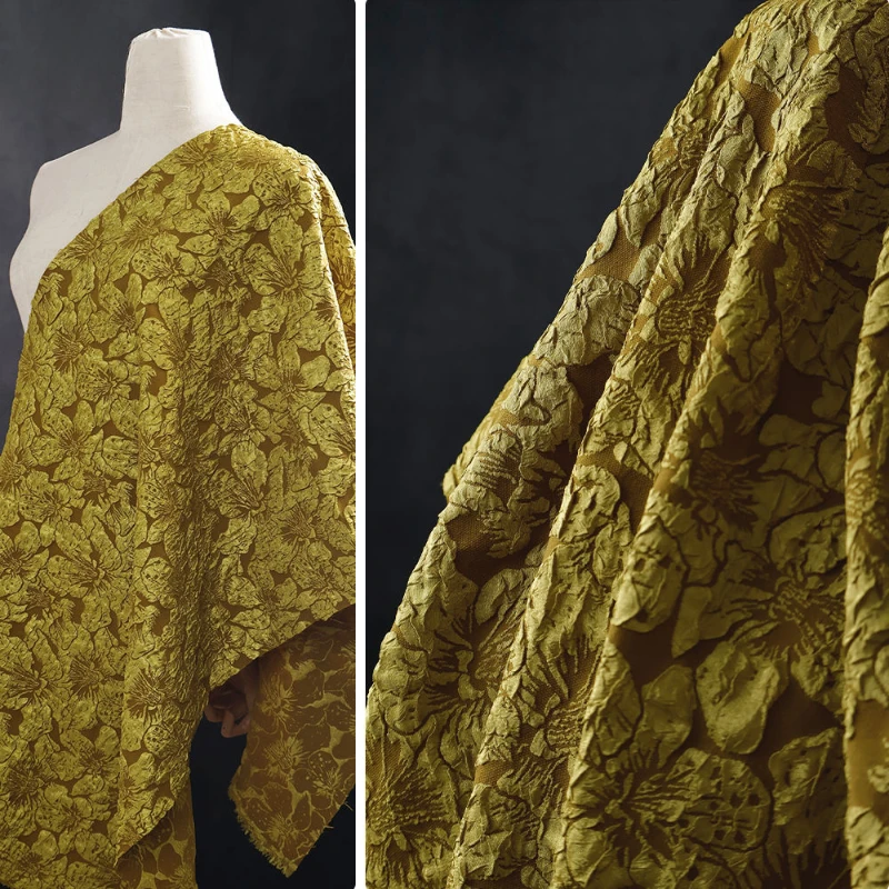 

Chinese Style Classical Solid Color Yellow Three-dimensional Relief Large Jacquard Skirt Dress Designer Fabric