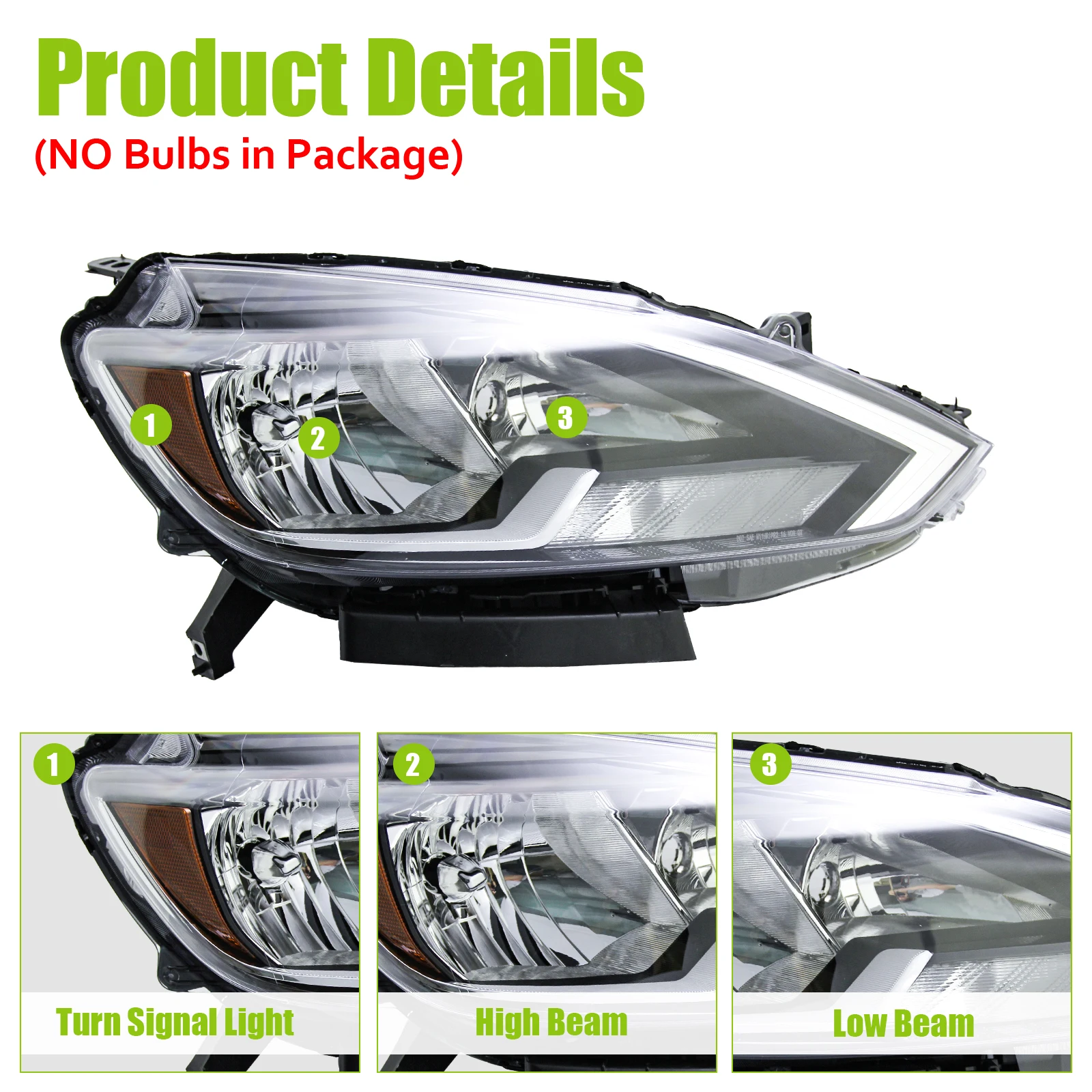 مجموعة مصابيح السيارة الأمامية لـ 16- 18 نيسان سنترا، عدسة شفافة، زوج واحد من المصابيح الأمامية
