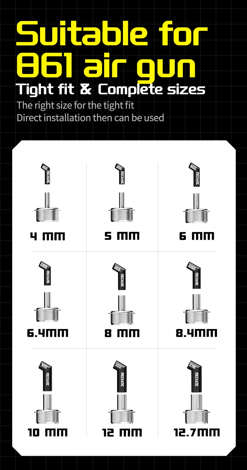 MECHANIC 861 アングルヒートガンノズルセット 9 サイズ 顕微鏡下での精密作業用のプレミアムスチールチップ ほとんどのヒートガンに適合