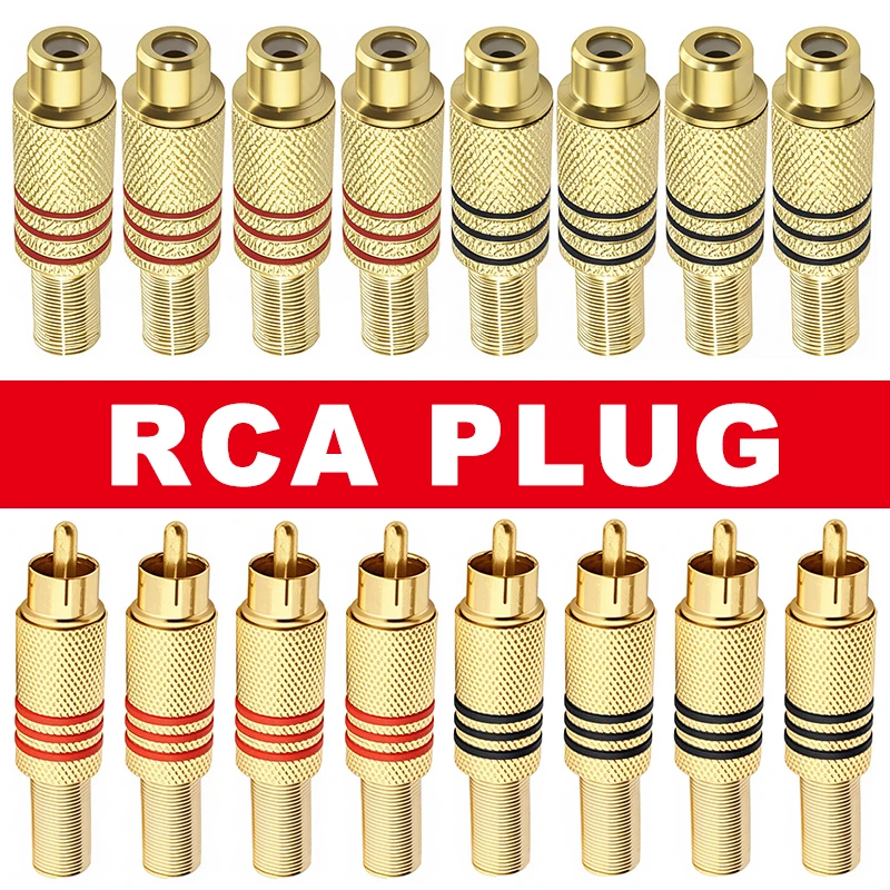4PCS Gold RCA Phono Male Plug Solder Audio Video Cable Adapter Female Connector for Audio Speakers
