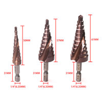 3pcs/set HSS CO Cobalt M35 Spiral Flute Step Drill Bit 1/4\