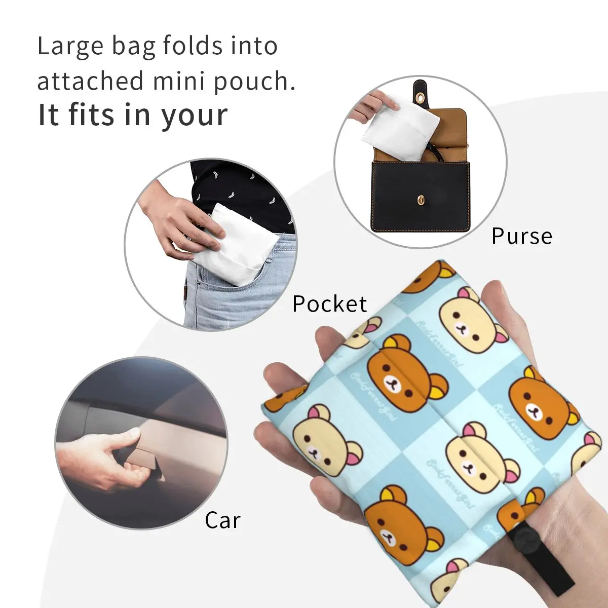 Rilakkuma Grocery Bags Durable Large Reusable Recycle Foldable Heavy Duty Korilakkuma Shopping Eco Bag Washable With Pouch