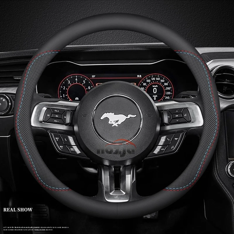 

Round Car Leather Steering Wheel Cover for Ford Mustang GT Non-slip Car-styling Steering Wheel Auto Accessories