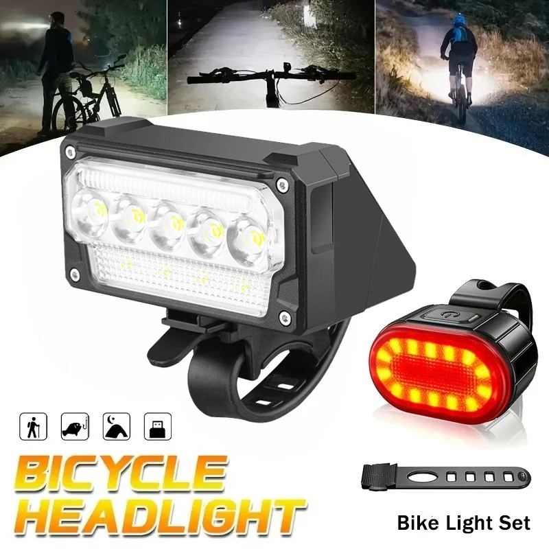 Bicycle Headlight 5 LED Bike Front Light Type-C Rechargeable Bike Lamp Ultralight Handlebar Lights Waterproof Cycling Flashlight