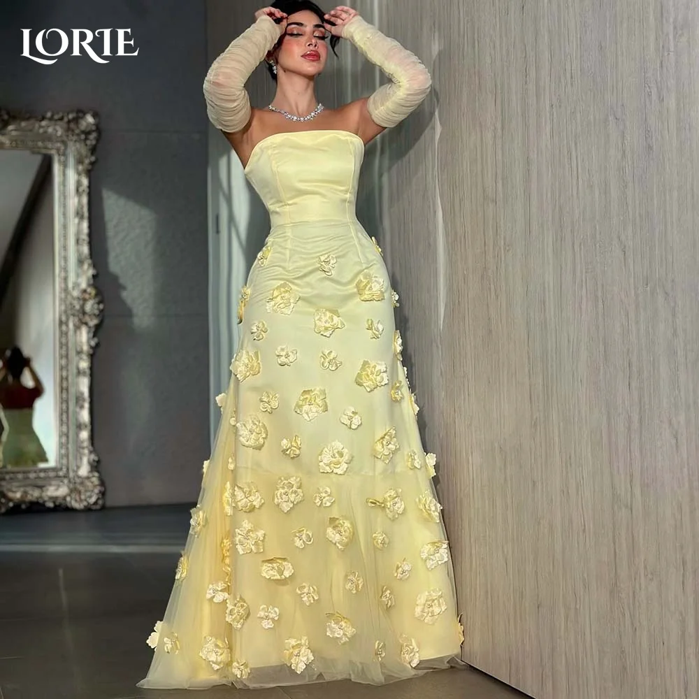 

LORIE 3D Flowers Evening Dresses Pale Yellow Strapless Prom Dresses Backless Women Clebrity Party Gown 2024 Club Party Dresses