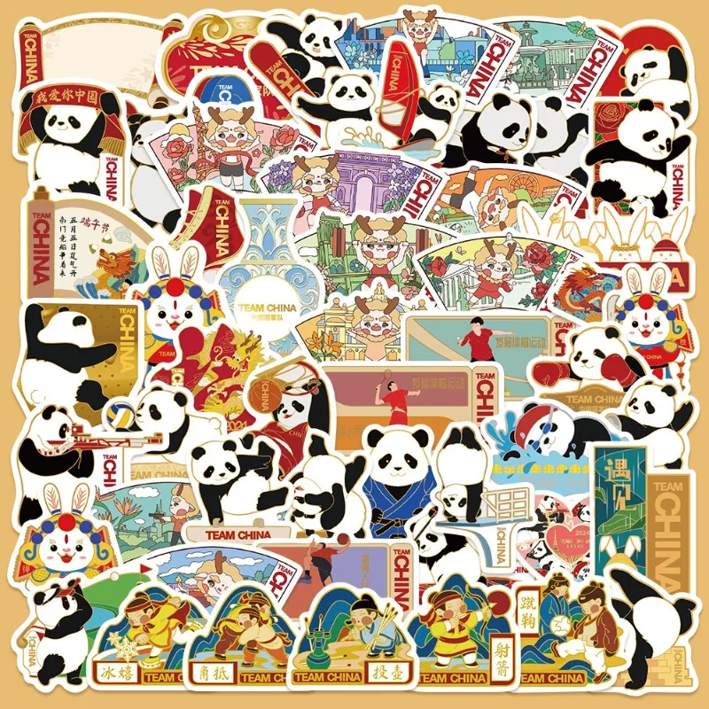 

54pcs Creative Cartoon Sports Panda Badge Series Graffiti Stickers Suitable for Helmet Desktop Wall Decoration DIY Sticker Pack