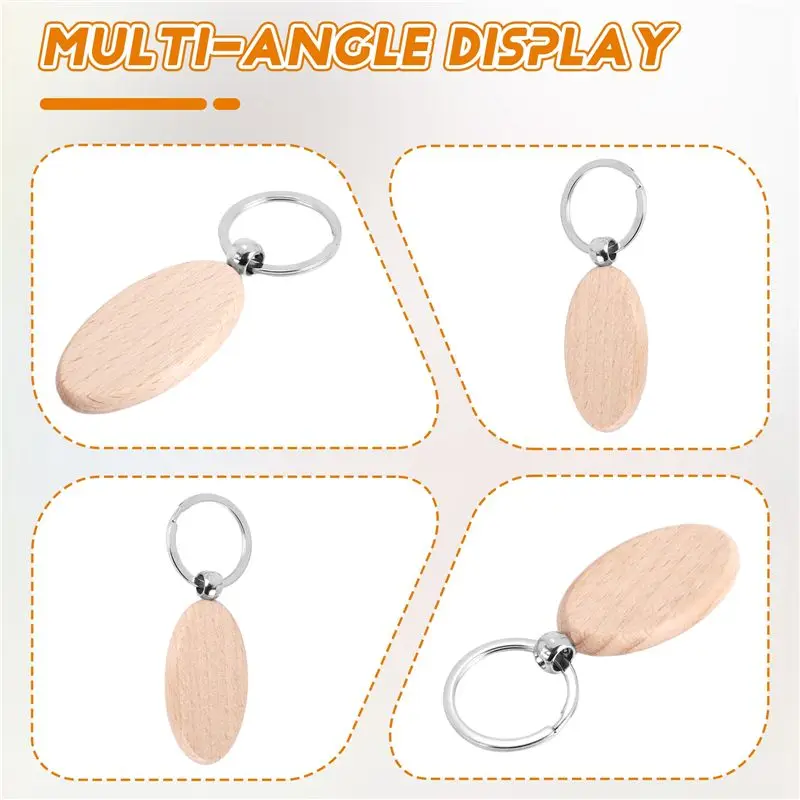 A36T-50 Pieces Oval Wood Engraving Blanks Unfinished Wooden Key Ring Key Tag For DIY Gift Crafts (Oval)