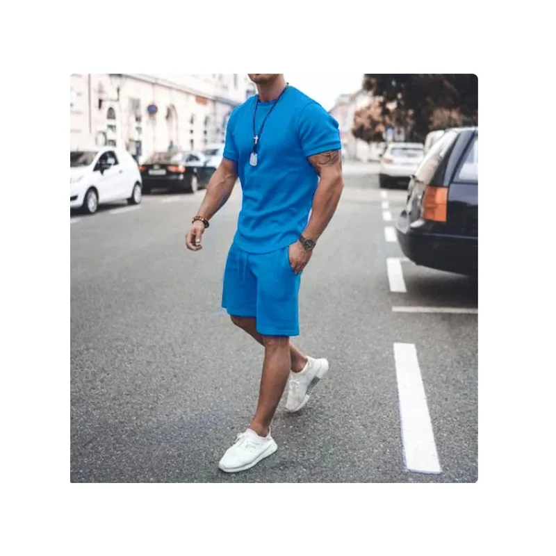 Fashionable summer outdoor sports set, men\'s short sleeved T-shirt shorts, casual fashion two-piece set, breathable