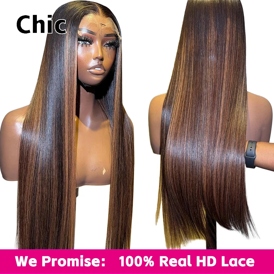 Gd Chic Highlight Wig Human Hair Real HD 13x6 Lace Frontal Wig 1B/33 Piano Color 250% 5x5 HD Lace Closure Wig Glueless Pre Pluck