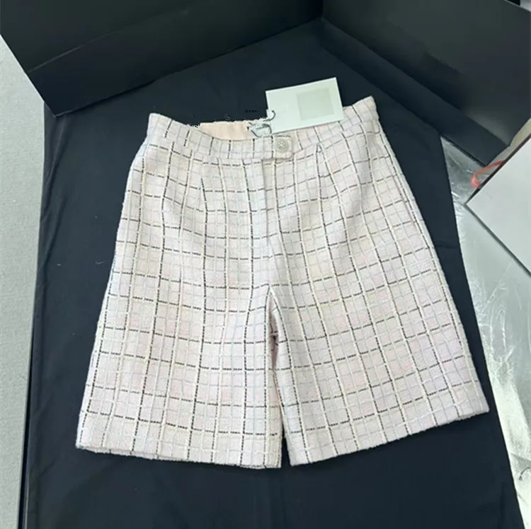 Customization European women's fashion 2026 spring new styles Short-sleeved single-button pink tweed coat five-pocket pants set