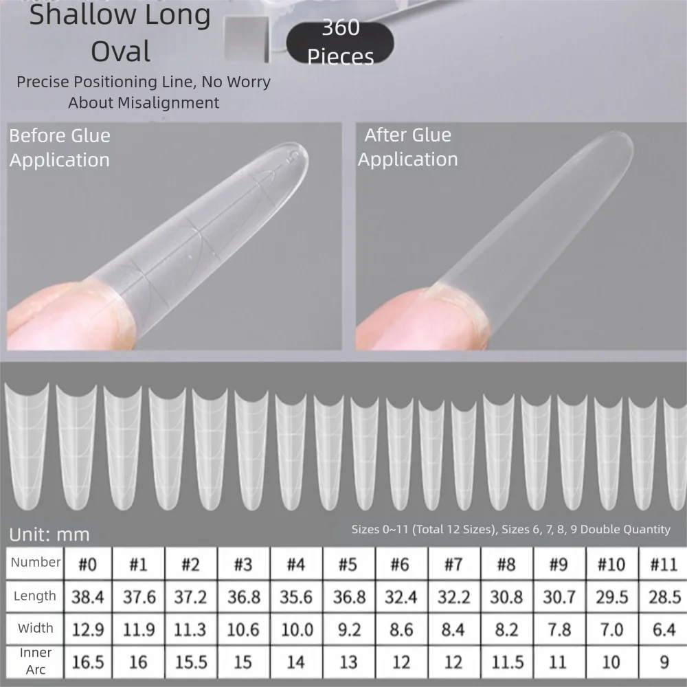 100/360 Stuks Kunstnagels No-Trace Ultradunne Nail Art Gereedschap Lange Elliptische Ondiepe Patch Beauty Tools schoonheid Toepassing