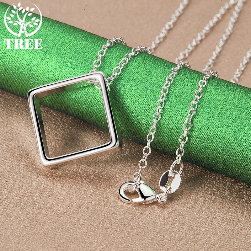 ALITREE 925 فضة القلائد عالية الجودة مربع قلادة قلادة المرأة سلسلة عنق موضة هدايا مجوهرات الزفاف الطرف