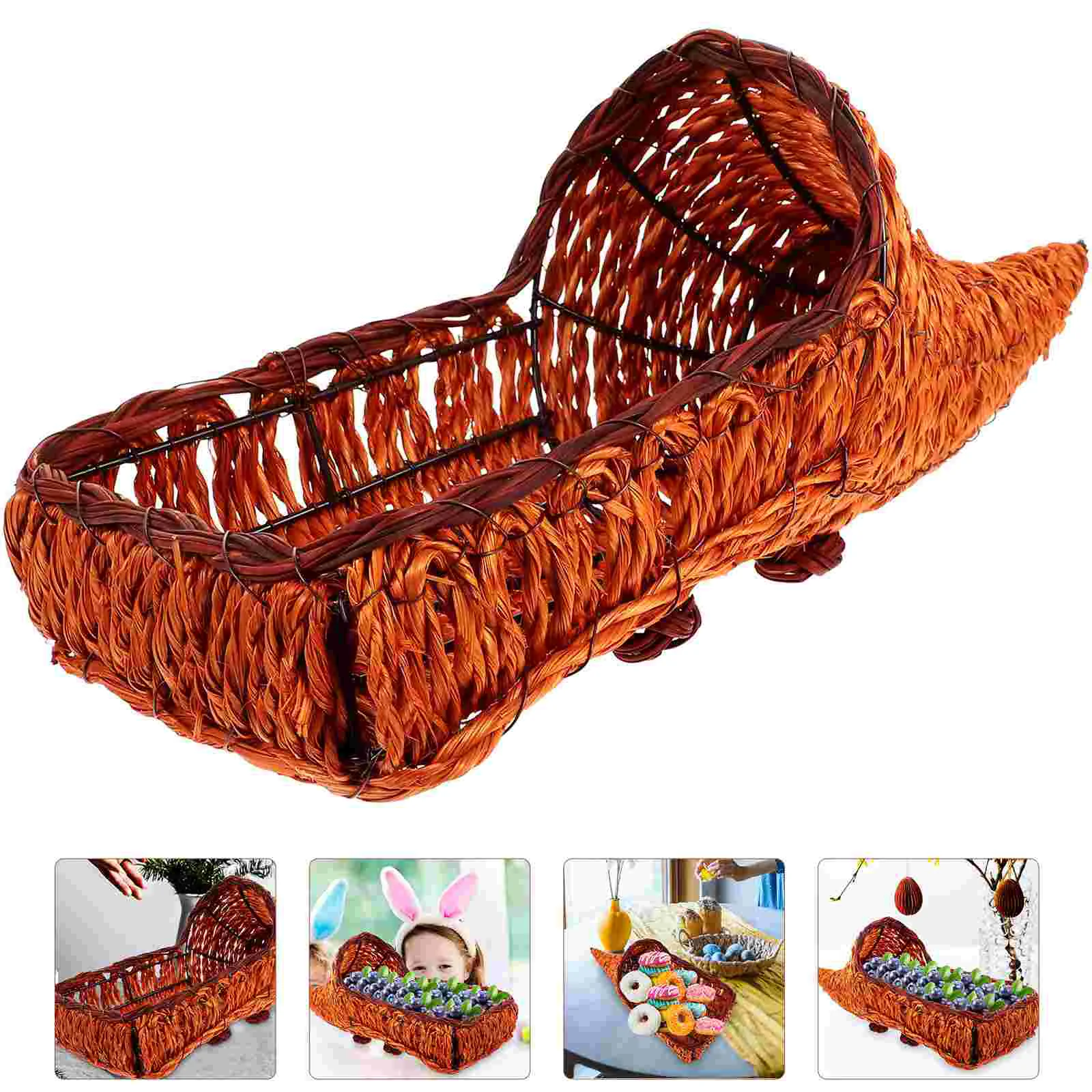 Horn Bamboo Basket of Plenty Autumn Willow Woven Fruits Wall Hanging Bread Baskets Cornucopia Storage Egg