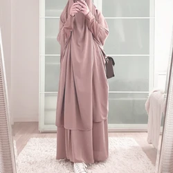 Abito da preghiera musulmano da donna 2 pezzi sciarpa Hijab manica lunga Khimar e gonna Set abito islamico Abaya a tutta lunghezza caftano