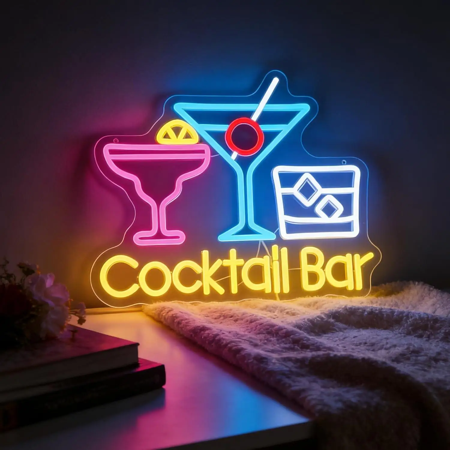 Letrero de Neón para Bar de Cócteles, Luz LED Regulable para Pub, Club, Restaurante, Fiesta en Casa, Decoración de Pared con Temática de Bebidas, Letrero Luminoso para Regalo