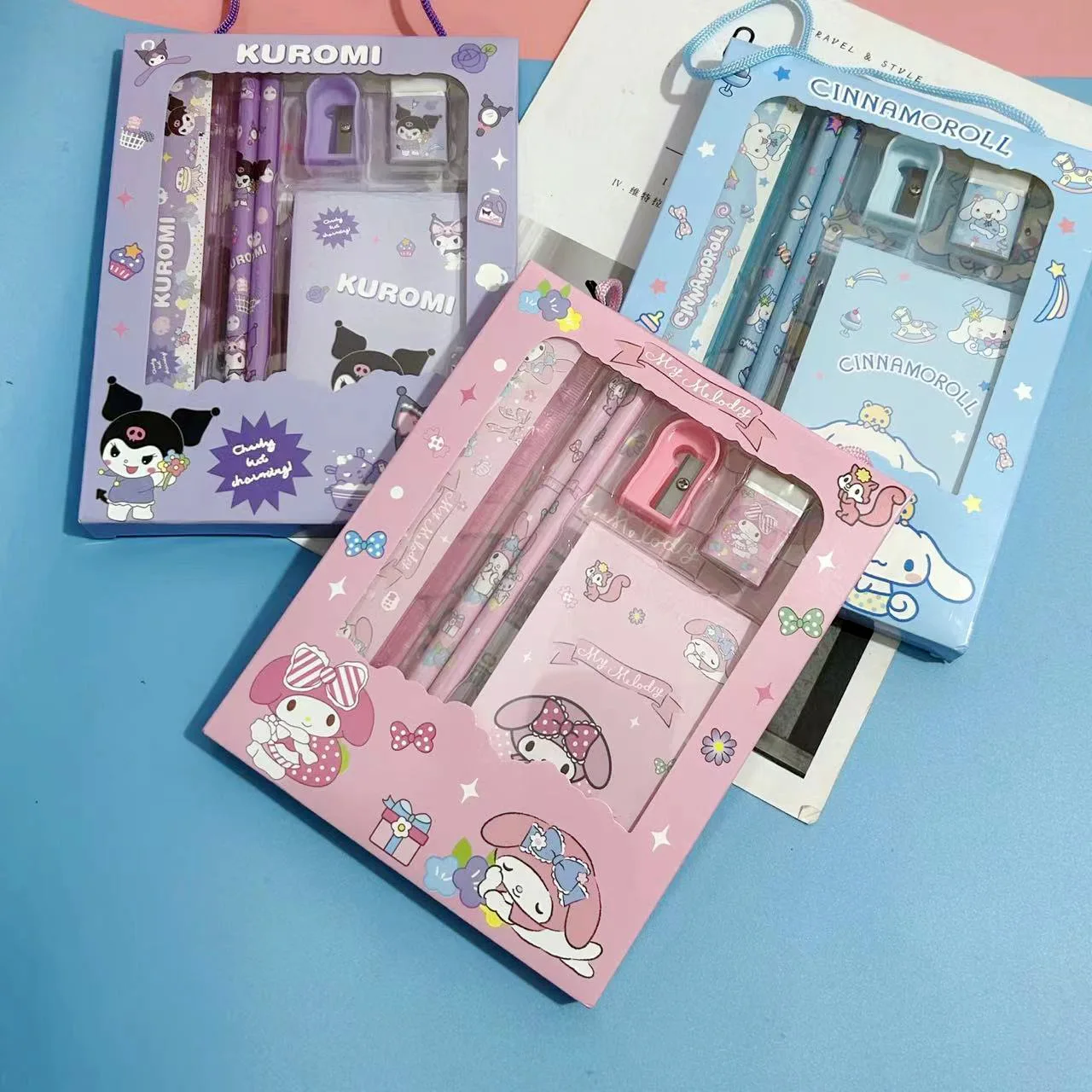 Cartoon Sanrio Kulomi Yugui Hund Briefpapier Set Student Briefpapier Geschenk box Schul bedarf Lineal Bleistift Bleistift Box Zubehör