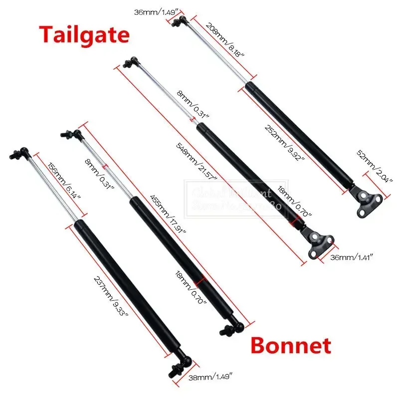 Front Bonnet Hood / Rear Truck Tailgate Gas Struts Shock Lift Supports Bars For Toyota Land Cruiser 100 Series Lexus LX470 98-07