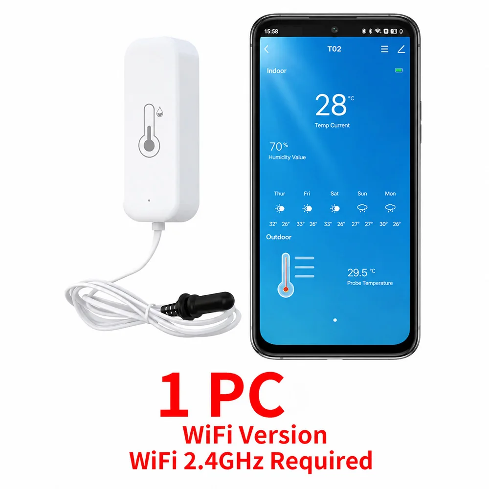 Externer Temperatur- und Feuchtigkeitssensor Tuya WiFi Zigbee Wasserdichte Sonde Thermometer Hygrometer für Pool und Aquarium Smart Life