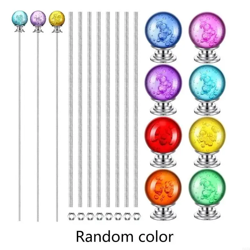 

F62A Outdoor Decorative Bead Stakes Practical Garden Bead Stakes Set ound Glass Bead Unique Outdoor Decorations
