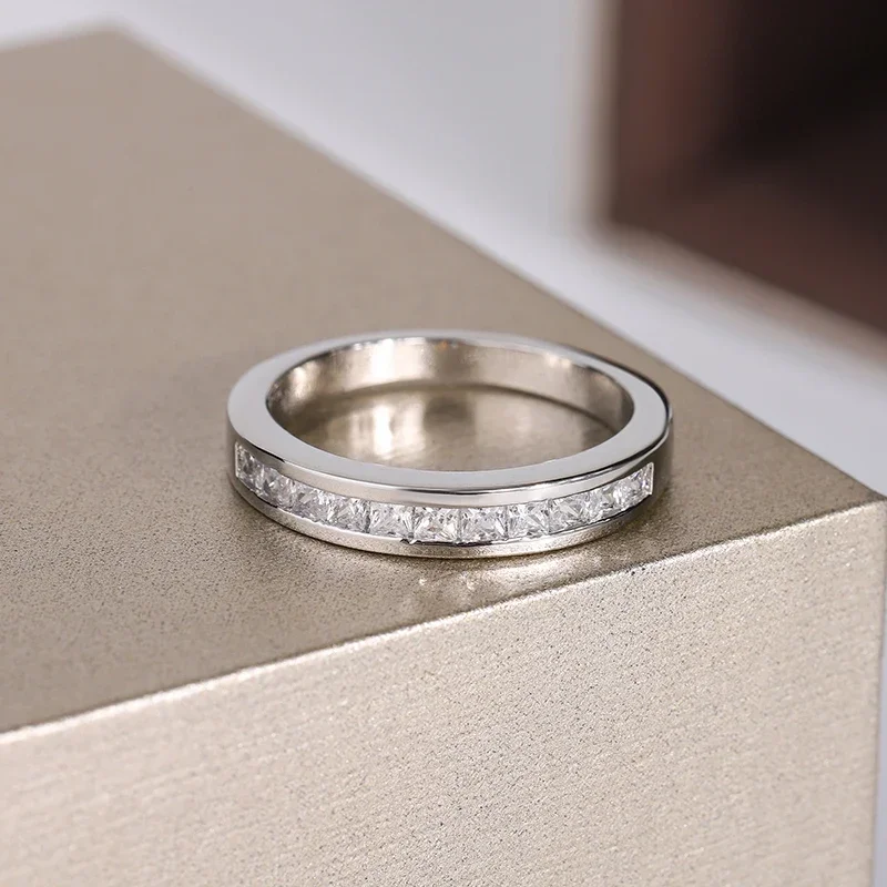 925 Silver Double Row Zircon Micro Inlaid Wedding Ring Set