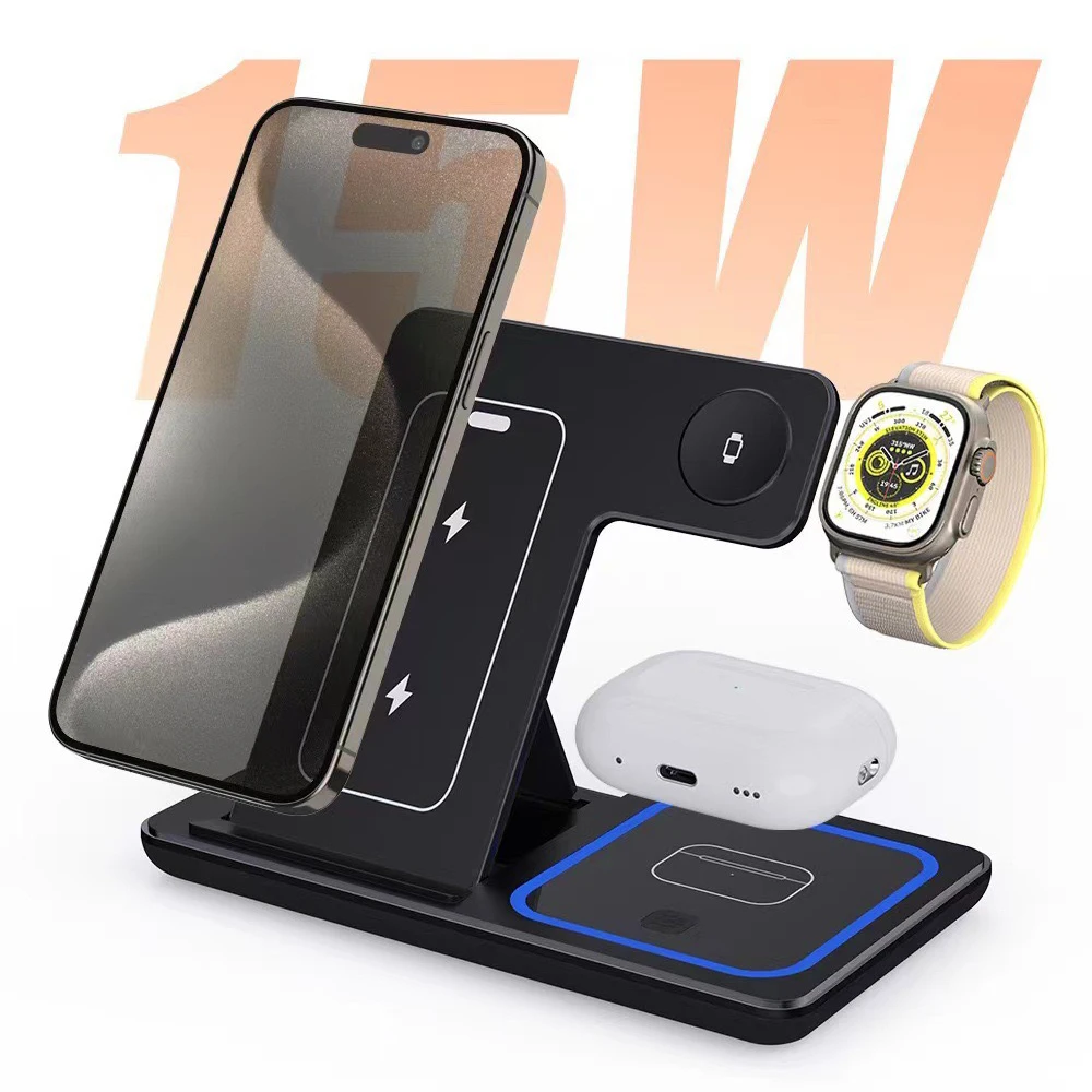 

Складная подставка для беспроводного зарядного устройства 3 в 1 для iPhone 15 14 13 12 8 X XR iWatch 8 7 6 Airprods Док-станция для быстрой зарядки
