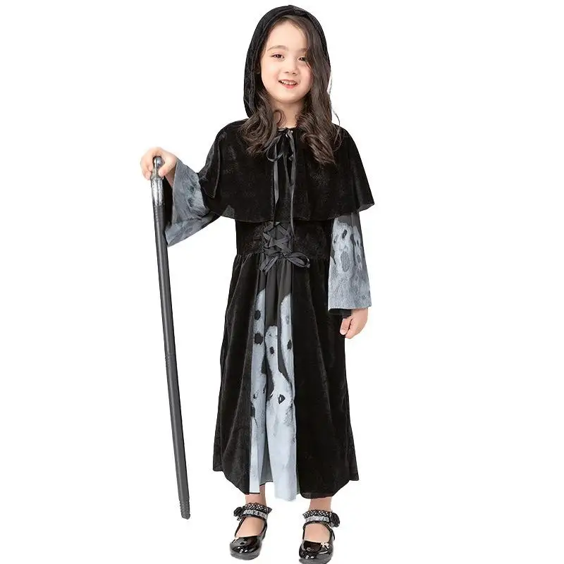 Fantasia de loween para mulheres adultas Cosplay Death Skull Long Dr Terroristic Role-plang Game Roupas Étnicas Stage Co...