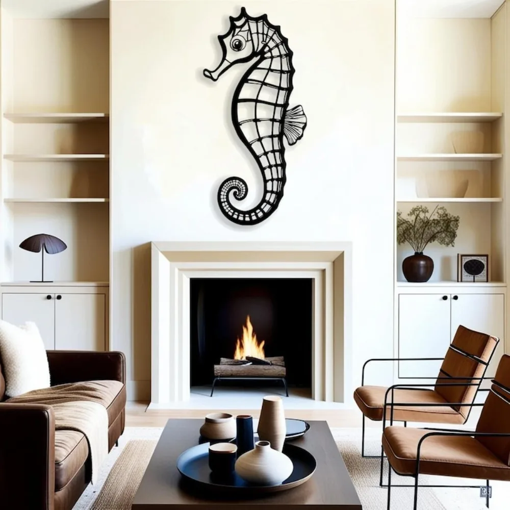 Large Seahorse Metal Wall Art Iron Coastal Nautical Sculpture Beach House Hanging Mural Ocean Lover Decor Gift