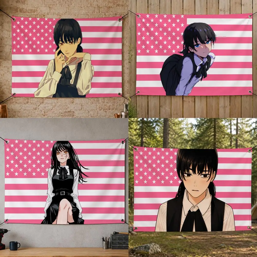 Manga A-Asa Mitaka Chainsaw Man Dark Supernatural Flags Flag Banner for Bedroom Dorm Party Home Living Room Wall Garden Gift