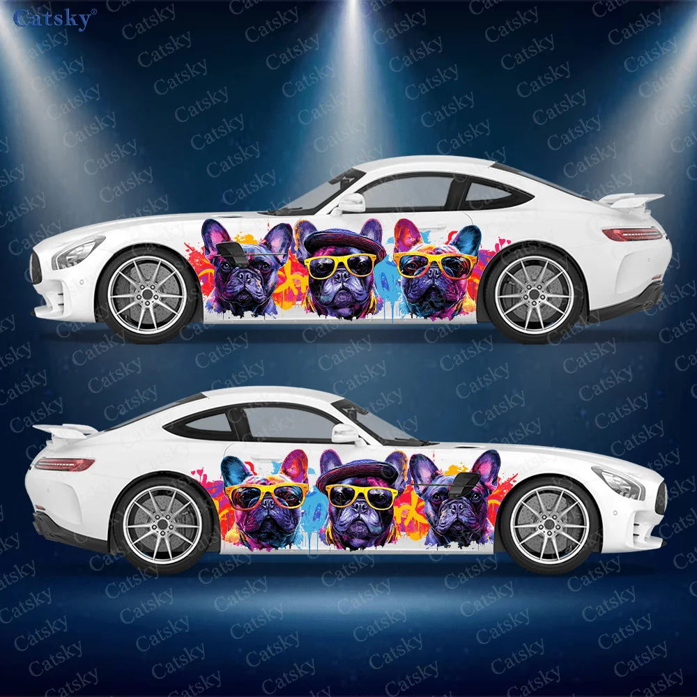 

Colored French Bulldog Car Vinyl Wraps Decal Self-adhesive PVC Sticker Suitable for Trucks SUV Decoration Auto Accessories Gift