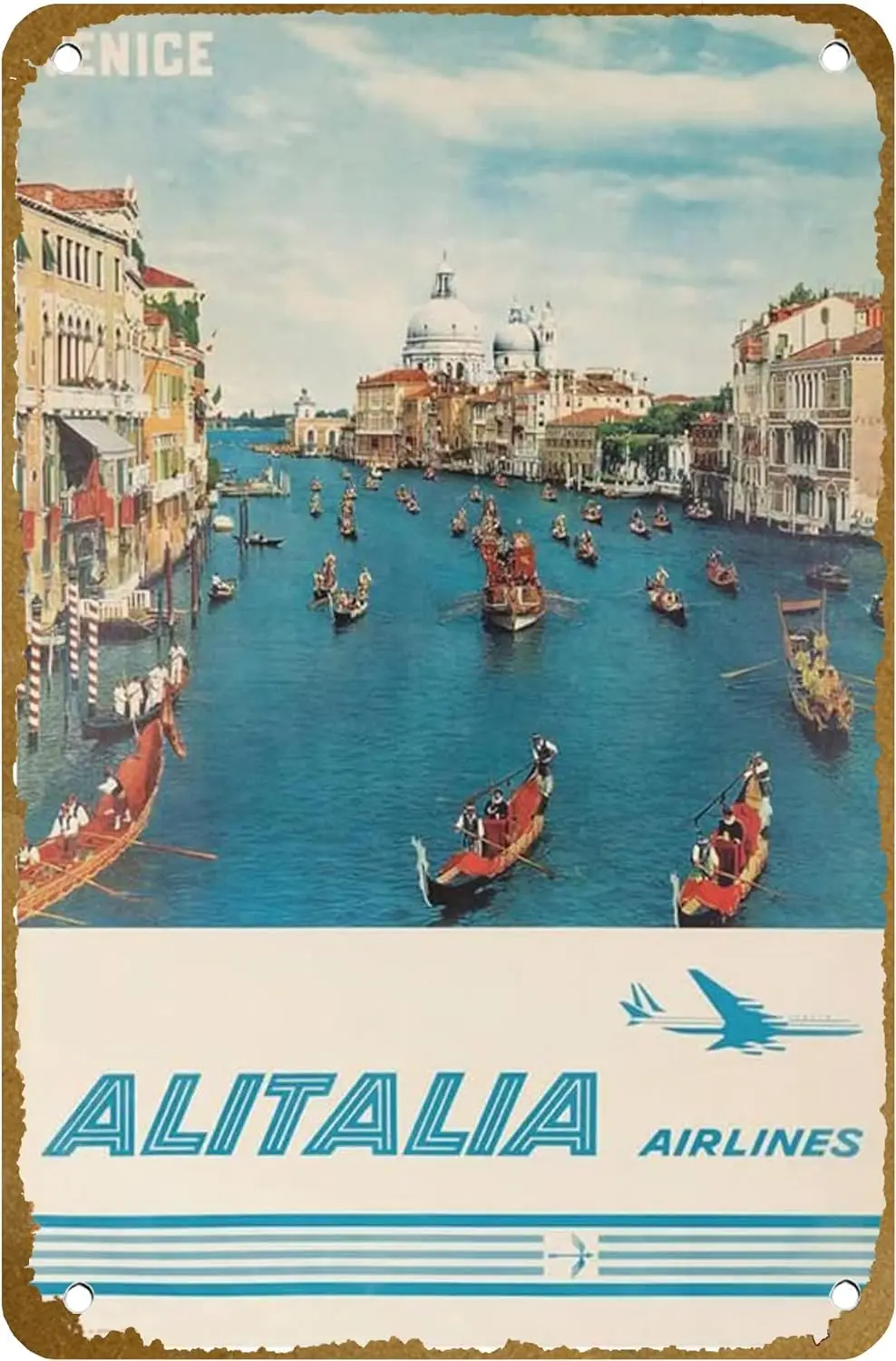 Vintage Alitalia Flights to Venice Airline Poster Vintage Metal Tin sign Logo Family Club Bar Cafe Bedroom Art Wall Decoration G