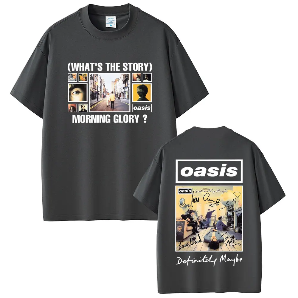 فرقة الروك البريطانية O-واحة بالتأكيد ربما تي شيرت الرجال النساء الملابس القطنية عادية خمر قصيرة الأكمام تي شيرت الشارع الشهير