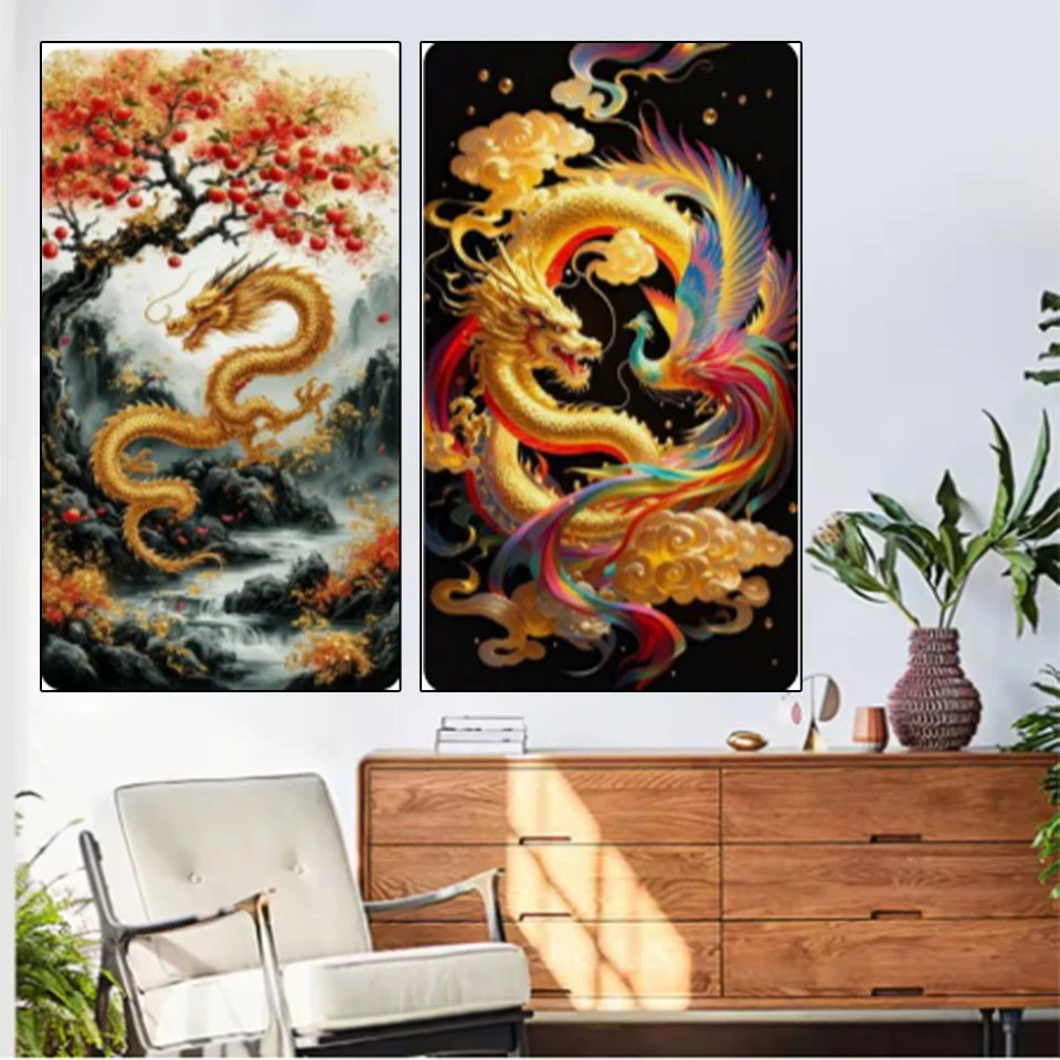 

Phoenix Dragon 5D DIY Diamond Painting Jewelry Cross Embroidery Longshan Water Mosaic Rhinestone Diamond Art Set