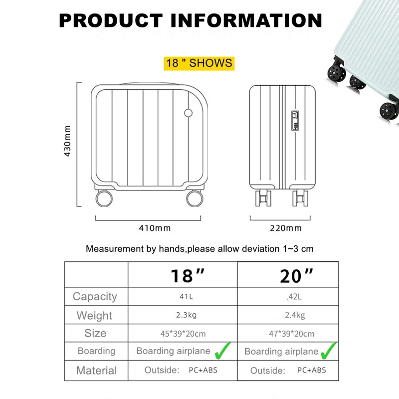 New Boarding Airplane Travel Suitcase for Women Small Cute 18/20 Inches Combination Lock Luggage With Trolley Super Compressive