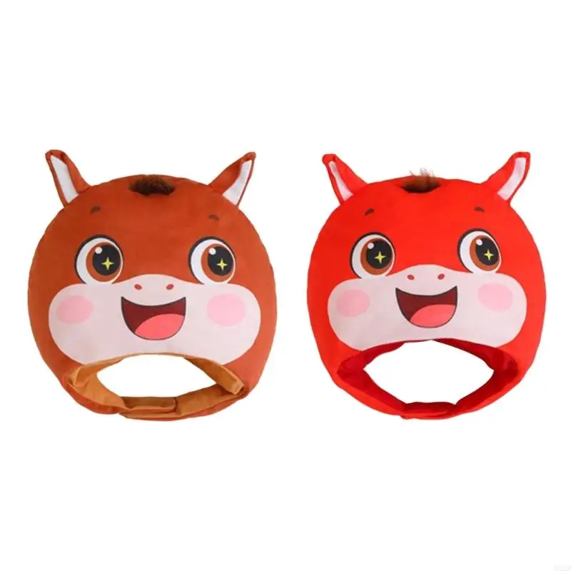 

Q22D Year Of Horse Plush Head Cap For Festival Parties Soft PP Cotton Materials