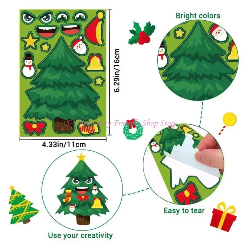 85AE – ensemble d'autocollants Puzzle pour enfants, bricolage, arbre noël, faire visage, assembler des autocollants