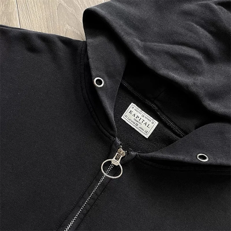 Kapital Kountry Casual Zipper Hoodies Men Women 1:1 Best Quality Black Pure Cotton KAPITAL Oversized Hooded Sweatshirt